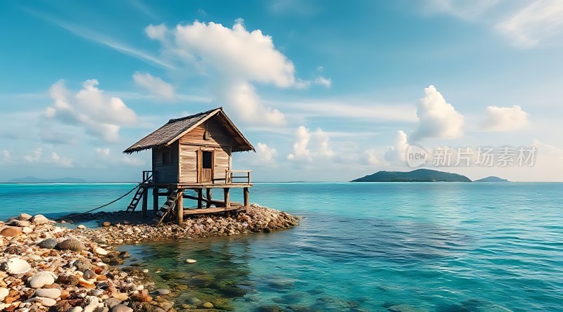 碧海蓝天下的木屋小筑