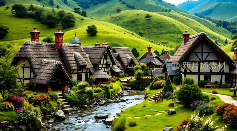 绿色山谷中的梦幻小屋