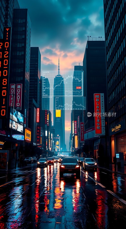 霓虹灯下的都市雨夜
