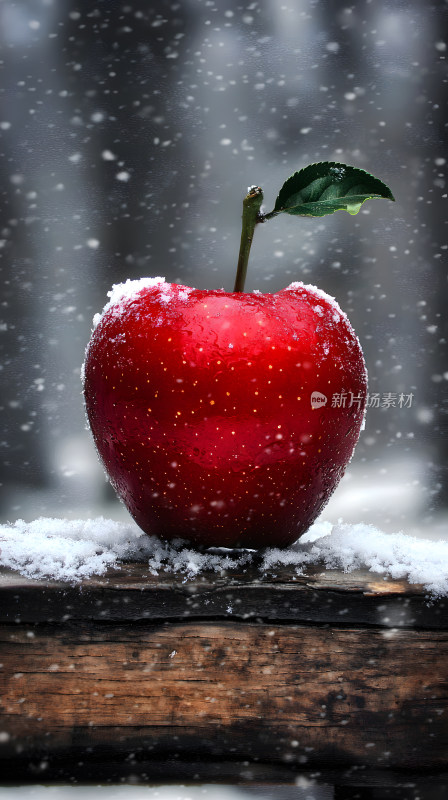 雪花覆盖红苹果