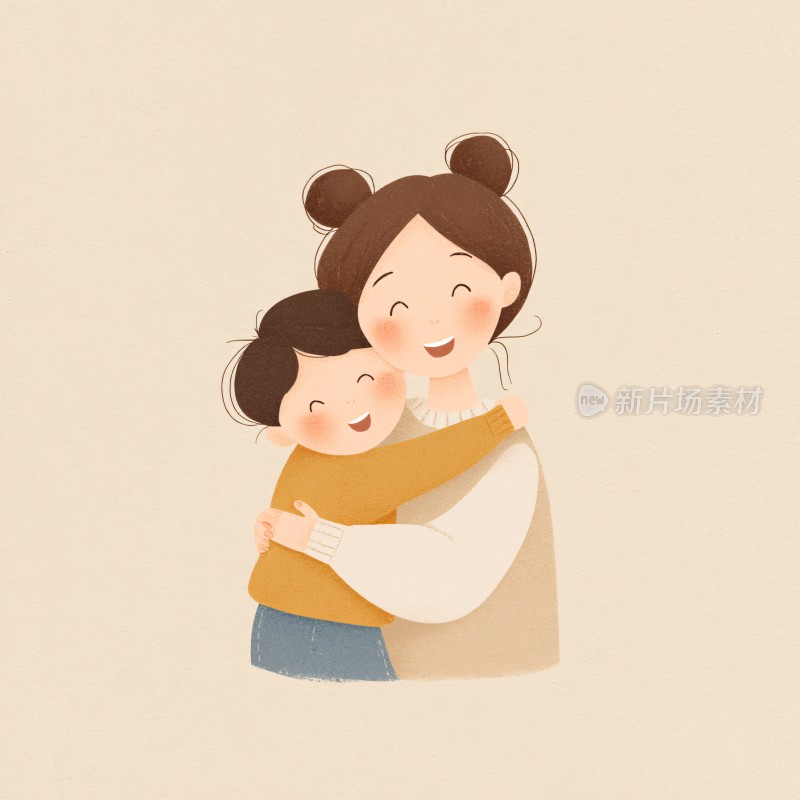 母子温馨相拥插画