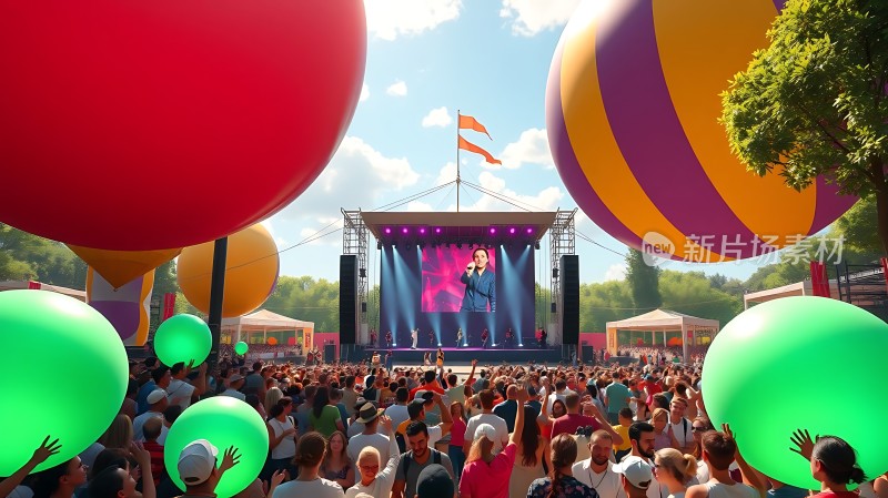 音乐节狂欢现场舞台表演精彩纷呈观众热情高涨