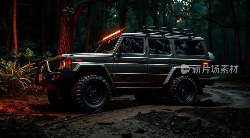 森林探险之旅越野车勇闯迷雾深处