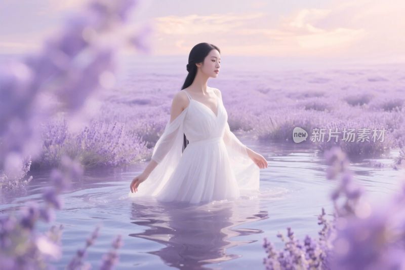 梦幻花海白衣女子