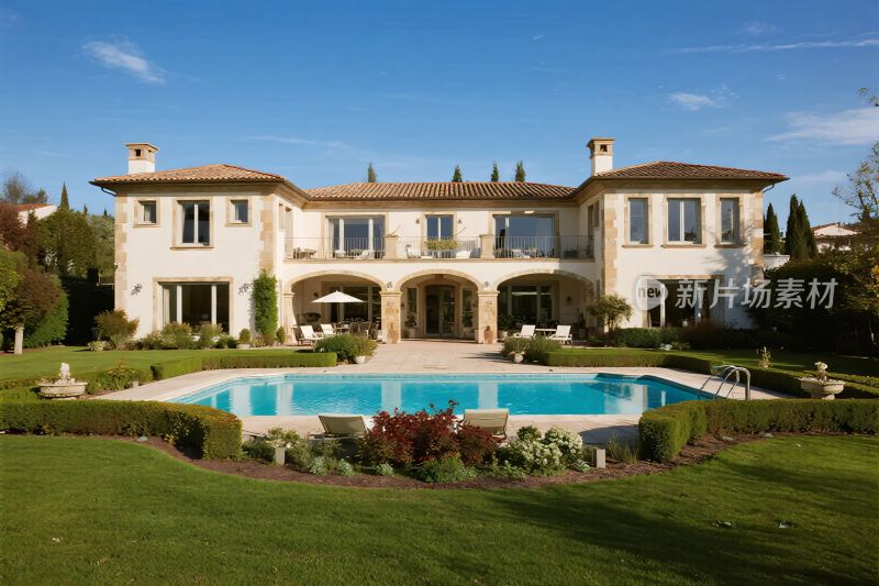 豪华别墅与户外泳池景观
