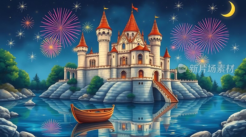 梦幻城堡夜空烟花