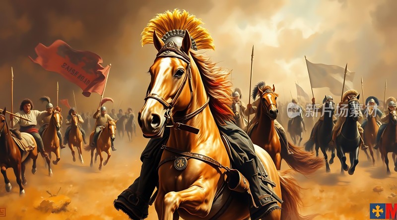 战马奔腾军旗飘扬英勇骑士冲锋陷阵！