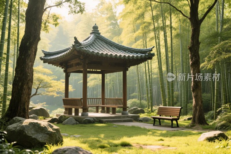 园林凉亭竹林景