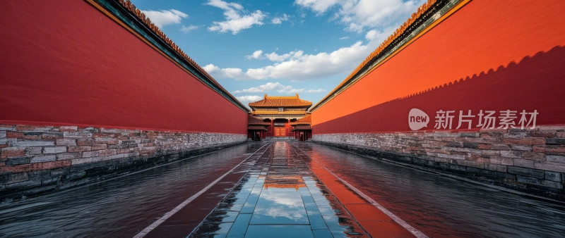 故宫雨后倒影天空红墙建筑古典意境背景