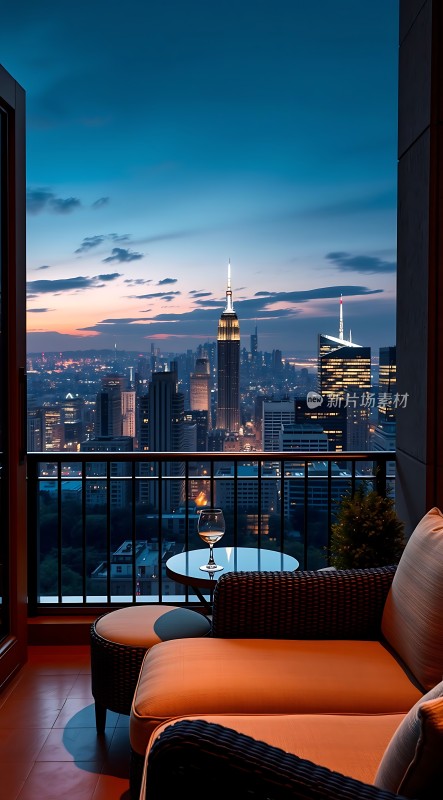 城市夜景下的温馨阳台