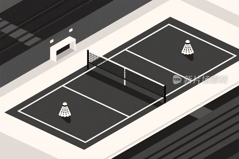 羽毛球馆等距插画