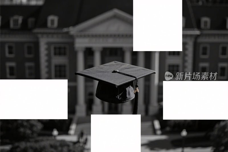 毕业帽与校园建筑背景