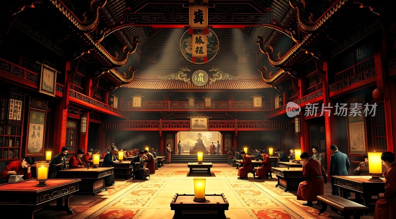 古风学堂红墙墨韵书卷飘香