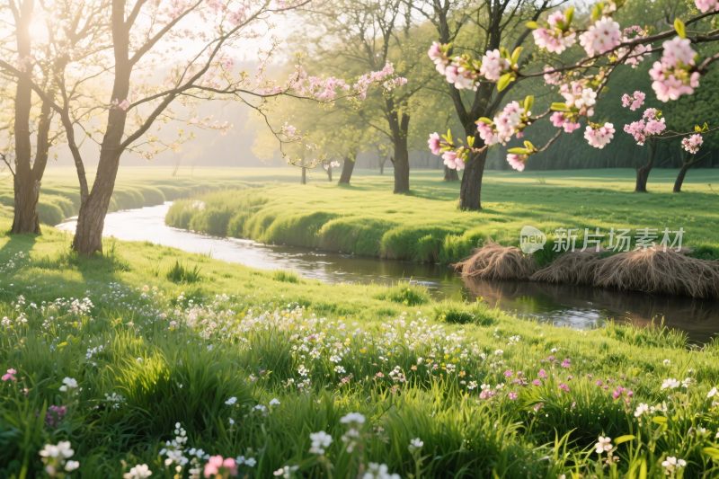 春日溪流自然风景