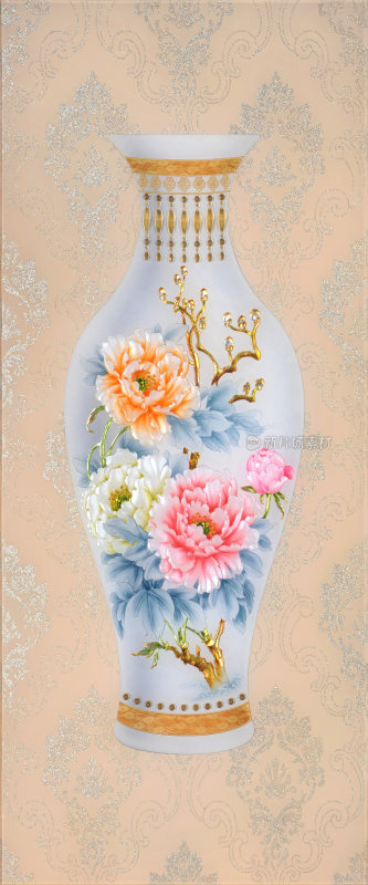 青花瓷牡丹屏风背景