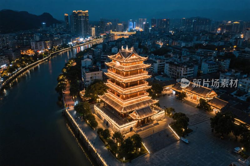 城市夜景古塔风光