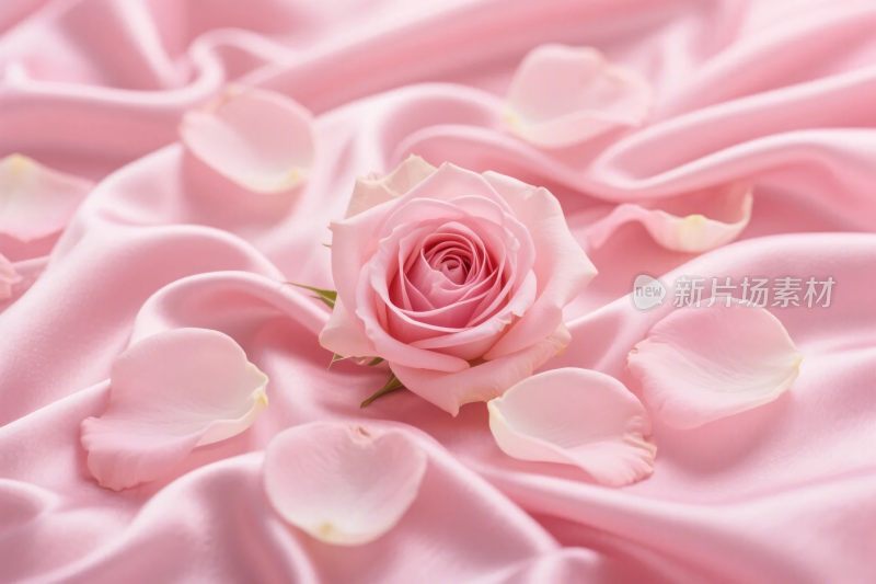 粉色玫瑰花瓣绸缎插画