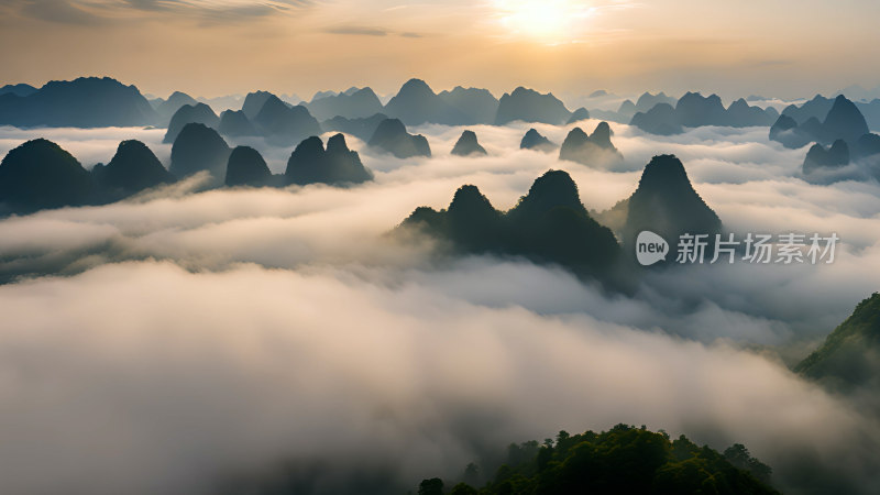 桂林山水照片山峰云海群山云雾缭绕自然风景