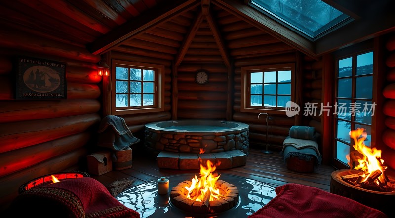 温馨木屋火炉旁的宁静时光