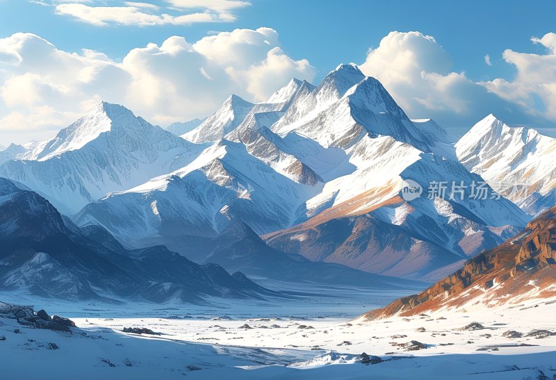 群山雪景全景画
