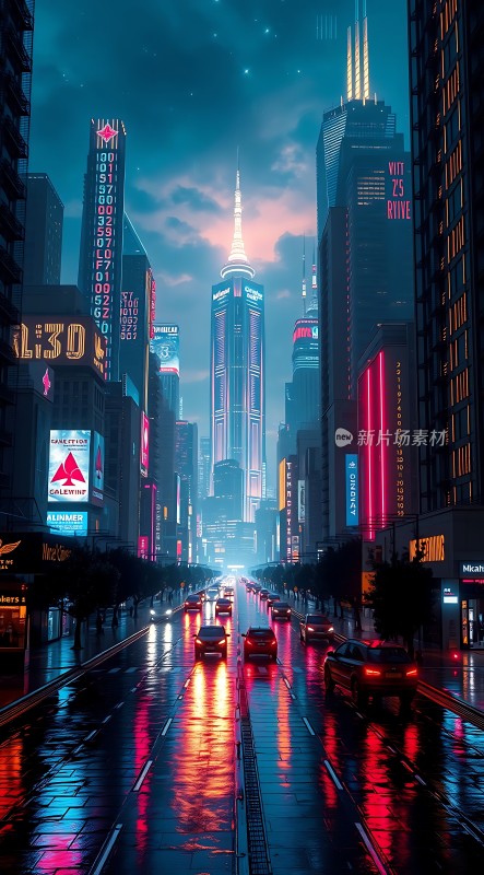 霓虹灯下的未来都市之夜