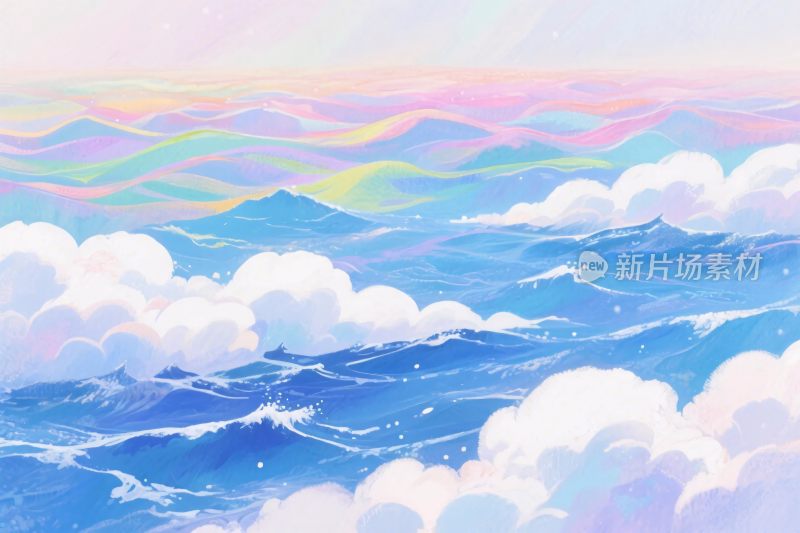 梦幻海浪云彩插画