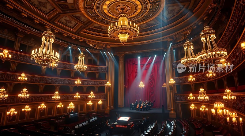 华丽剧院璀璨灯光下的音乐盛宴
