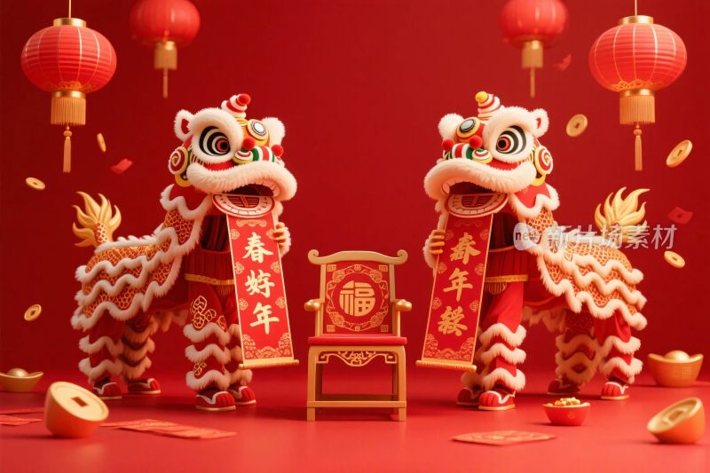 春节舞狮喜庆场景