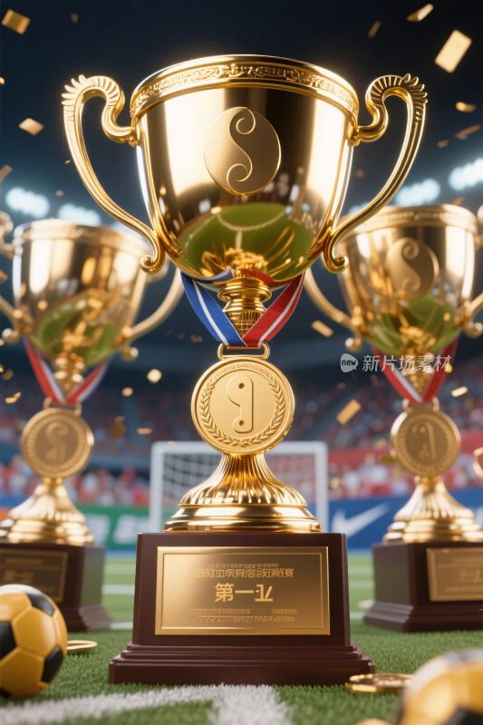 金色奖杯足球场景