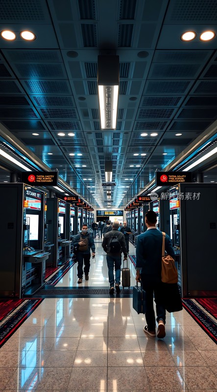 机场自助值机区旅客排队办理登机手续