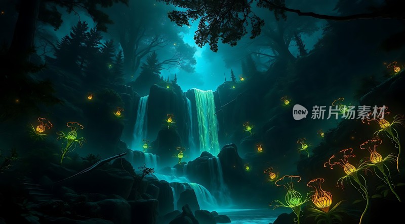 神秘瀑布夜光森林