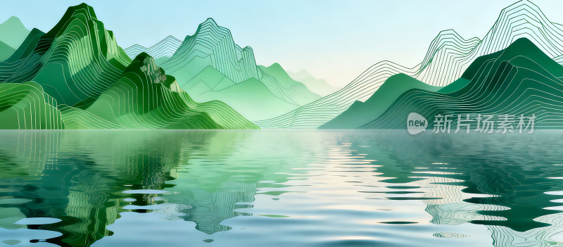 绿色抽象山水插画背景壁纸