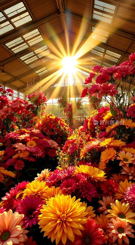 阳光下的多彩花海