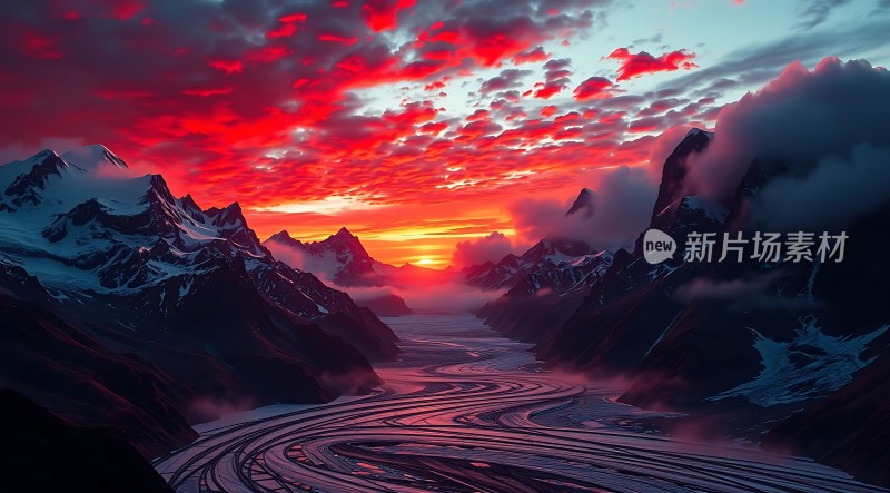 日出时分的壮丽雪山与冰川景观