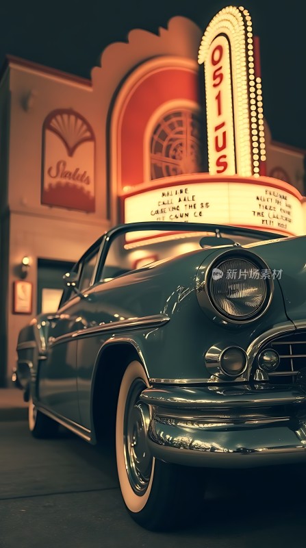 复古影院前经典汽车