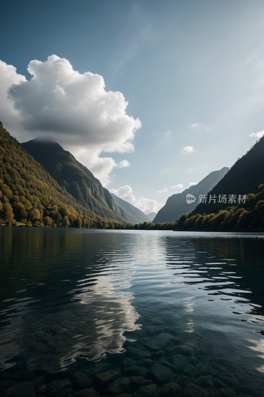 一大片水域一座高山清图片