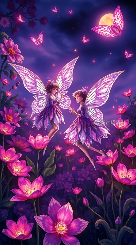 紫色花丛中的精灵舞者