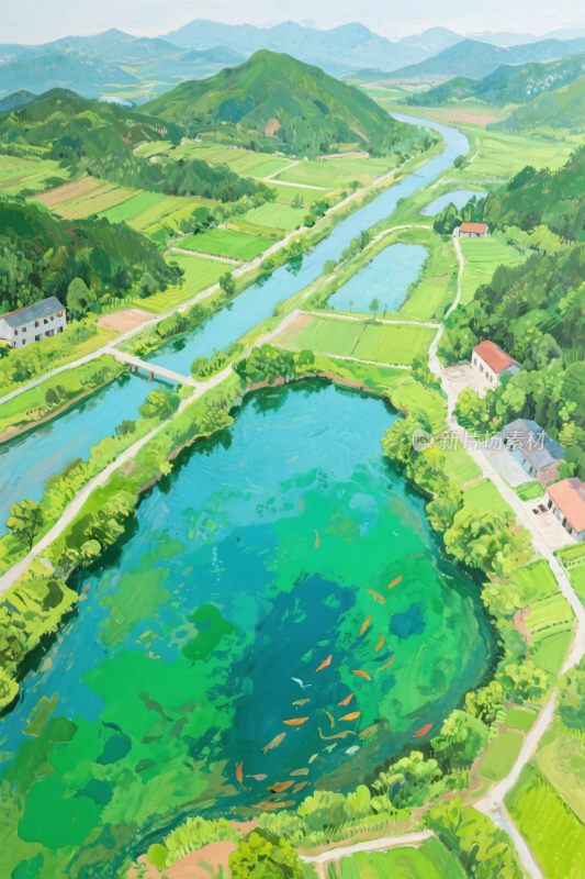 山水田园风景插画