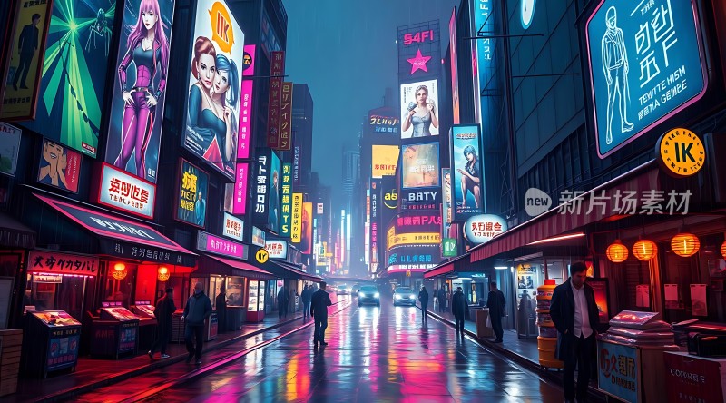 霓虹灯下的繁华都市夜景