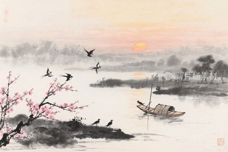 水墨山水风景插画