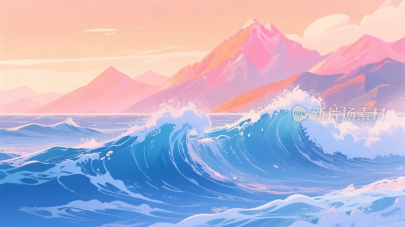 海浪与远山的梦幻风景