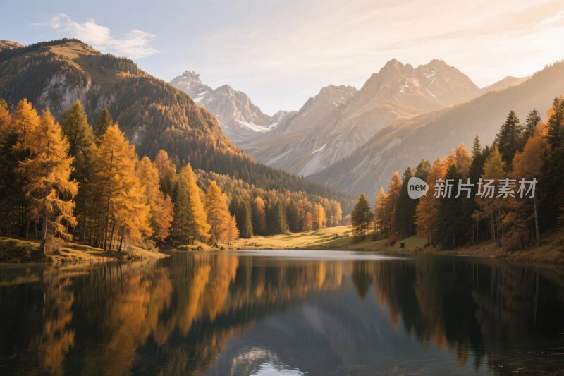 秋日山间湖泊美景