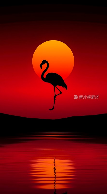 日落下的火烈鸟剪影