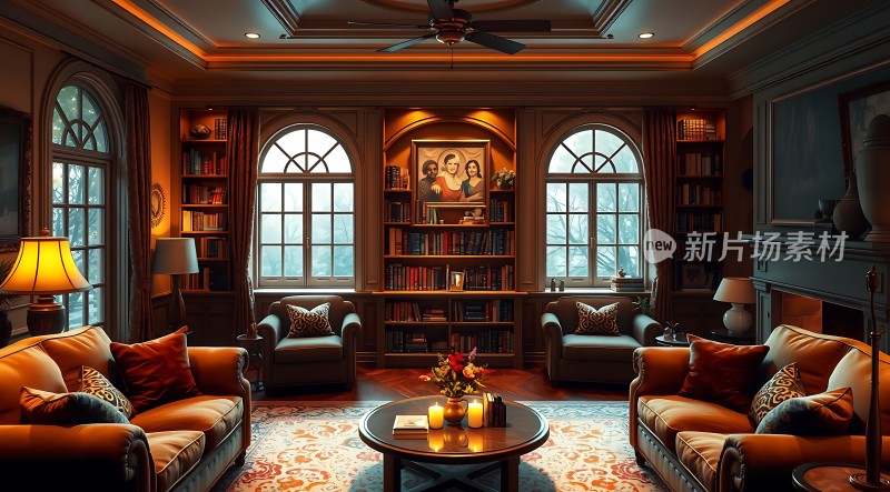 温馨书房舒适沙发精美装饰书香门第