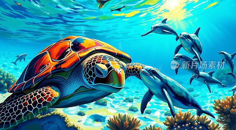 海龟与海豚共舞 underwater wonderland