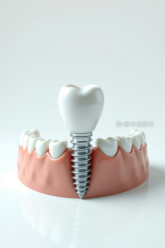 白色背景一颗牙齿的牙种植体特写高清图片