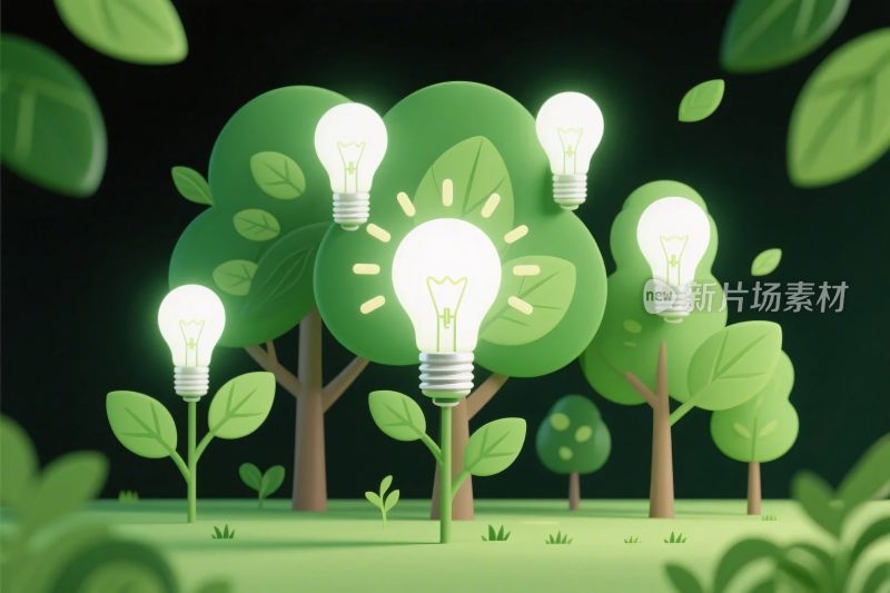 森林灯泡创意插画