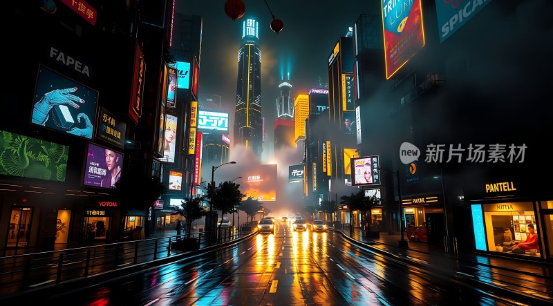 霓虹灯下的繁华都市夜景