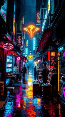 霓虹灯下的繁华夜市