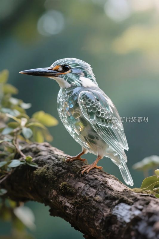 翠鸟栖息在树枝上